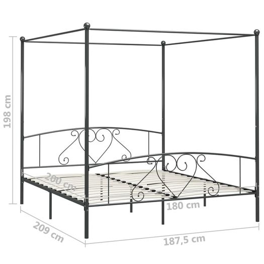 Canopy Bed Frame Grey Metal 6FT Super King