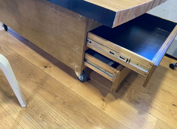Bespoke Bowling Alley Coffee Table Reclaimed Wood, Art Drawers, Hidden Safe