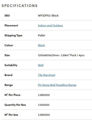 PU Stone Wall Panel Ribbed Surface Black 120x60cm