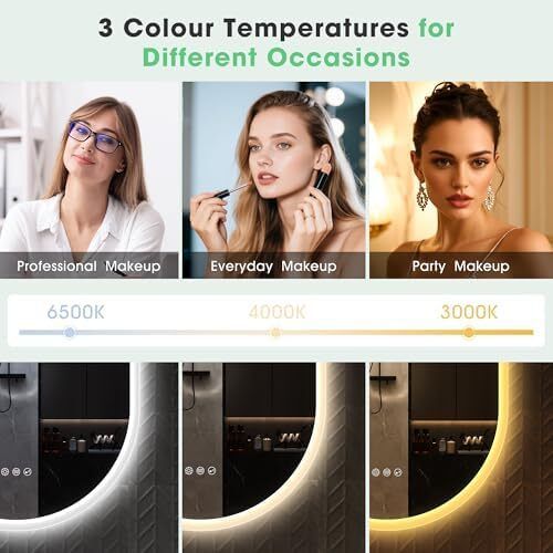 Oval Bluetooth Bathroom Mirror with LED Lights 600x1000mm, Anti-Fog, LED Bathroom Mirror with Memory, 3000K-6500K, Dimmable, HD Tempered Glass, IP44 Waterproof, Horizontal or Vertical
