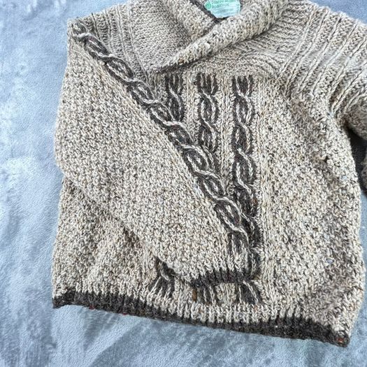 Vintage Donegal Woollen Products - 38 S - Chunky Shawl-Collar Wrap Neck Jumper