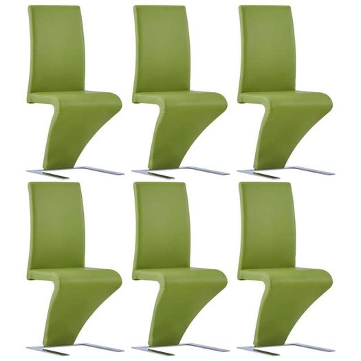 Dining Chairs with Zigzag Shape 6 pcs Green Faux Leather