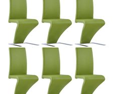 Dining Chairs with Zigzag Shape 6 pcs Green Faux Leather