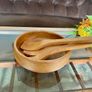 Mid Century Honey Teak Turned Medium Salad Bowl and Servers by Retos Shannon Image 7