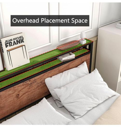 Double Bed Frame with Storage Headboard,Wooden Bed Frame Double Metal Platform Bed Frame No Box Spring Needed,Sturdy Metal Frame Base,Under Bed Storage,No Squeak,Easy Assembly for
