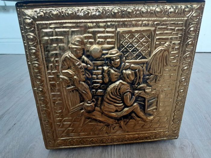 Vintage Brass hammered Storage Box matching magazine box and Brass Pitcher