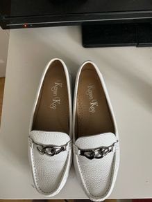 Karen Koo white leather ladies loafers