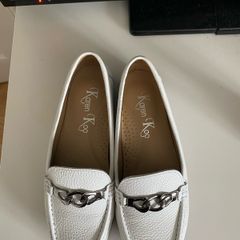 Karen Koo white leather ladies loafers