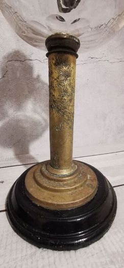 Antique Matador 15" Oil Lamp Glass Wood Base Brass Stem Burner Torch Light
