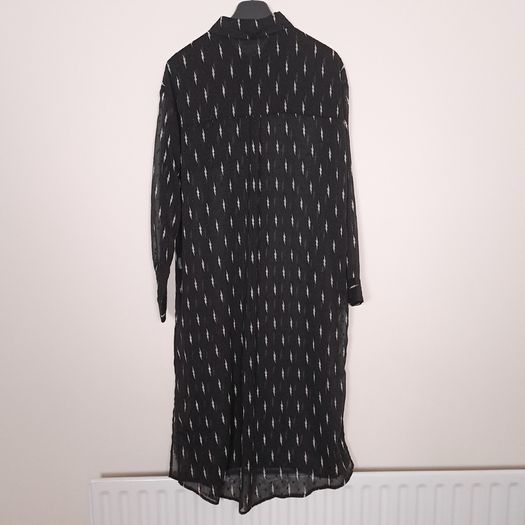 Sofie Schnoor Black Sheer Lightning Bolt Pattern Long Sleeve Midi Shirt Dress Size M
