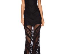 MinkPink Black Lace Mesh Maxi Dress