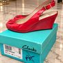Clarks Ladies Sissy Bahama Red Patent Leather Slingback Wedge Sandals UK 6.5 D Image 2