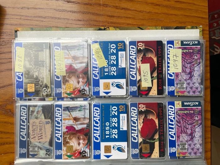 Call cards Irish all me doubles start at 1 euro each most are 2 euro each