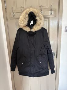 Zara down parka with removable fur hood trim