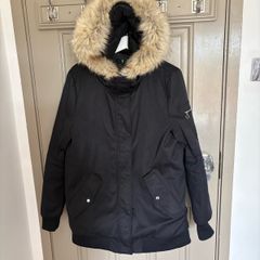 Zara down parka with removable fur hood trim
