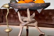 Unique Vintage Wooden African Tribal Art Decor Hand made bowl on Tripod folding Stand