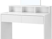 _Dressing Table with Rectangular Mirror and 2 Drawers, Cosmetic Table with 3 Open Compartments, Dressing Table for Make-up, Modern, White