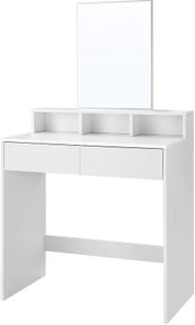 _Dressing Table with Rectangular Mirror and 2 Drawers, Cosmetic Table with 3 Open Compartments, Dressing Table for Make-up, Modern, White