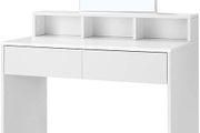 _Dressing Table with Rectangular Mirror and 2 Drawers, Cosmetic Table with 3 Open Compartments, Dressing Table for Make-up, Modern, White