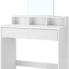 _Dressing Table with Rectangular Mirror and 2 Drawers, Cosmetic Table with 3 Open Compartments, Dressing Table for Make-up, Modern, White