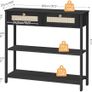 Rattan-Like Black Console Table, 3-Tier Hallway Table with 2 Flip-Down Drawers and Storage Shelves, 80 cm, Open and Hidden Storage Space, Woven Decoration, Black Image 2