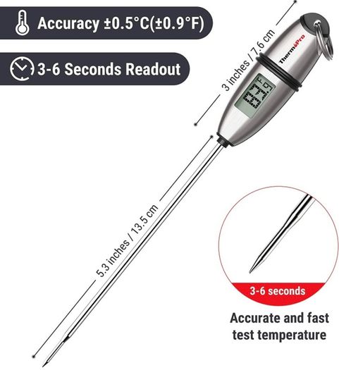 Digital Meat Thermometer, Instant Read Thermometer for Air Fryers Cooking, 13.5cm Temperature Probe with Tip Cover, Auto-Off and Non-Slip Ring, Ideal for Cooking BBQ Sugar Jam Kitchen (FREE POSTAGE)