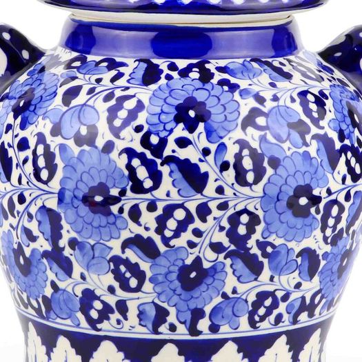 Blue Floral Handmade and Hand Painted Large Ceramic Jar with Lid, Chinese Style Jar | Warehouse Clearance | Massive Discount | Bargain prices