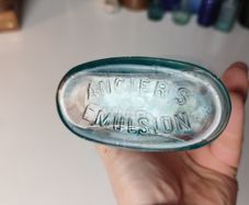 155 - Antique Anciers Petroleum Emulsion Sea Glass Decorative Collectible Cork Top Bottle