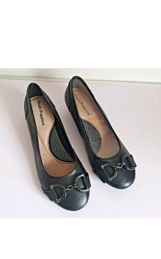 Hush Puppies Candid Pump Bit Black Leather Wedge Shoes UK3 EU36 New Boxed  CAN POST