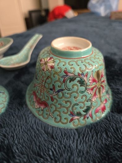 Vintage 4-Piece Chinese Jingdezhen Turquoise Gaiwan Tea Set, Plate & Spoon (1950s/70s)