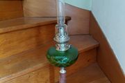 Antique French green glass large oil lamp works