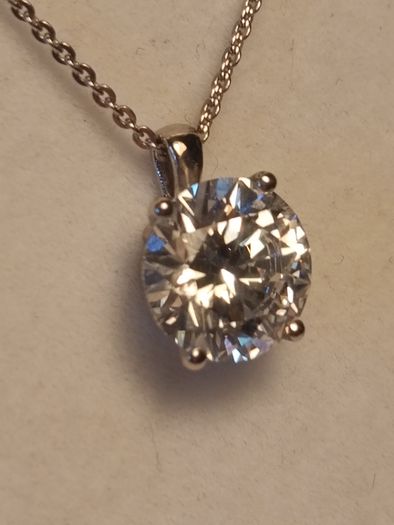 14ct White Gold 3ct Lab Diamond Solitaire Pendant and Chain.