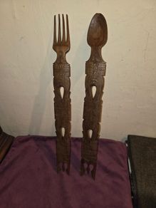Carved Wooden Spoon and Folk