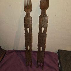 Carved Wooden Spoon and Folk