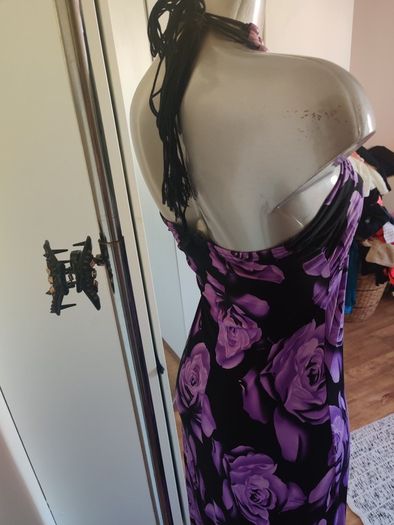 Lili maxi black purple floral halterneck dress size UK10/12 EU38/40 Postage included