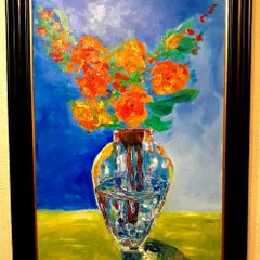 Vibrant Spring Floral Acrylic Painting (Large) 24 x 32 inch, on canvas panel, framed. Original work by seller.