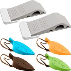 6 Pack Doorstops, 2 Pcs Rubber Door Stoppers with Holders and 4 Pcs Decorative Silicone Leaf Stoppers, Secure Door Wedges Finger Protectors for Home Office