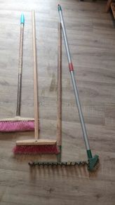 garden rake and brushes