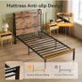 3ft Single Bed Frame with Storage Wooden Headboard, 90x190cm LED Light & Charging Station, Platform Metal Bed Frame Single, with Underbed Storage, Strong Metal Slat Support Image 4