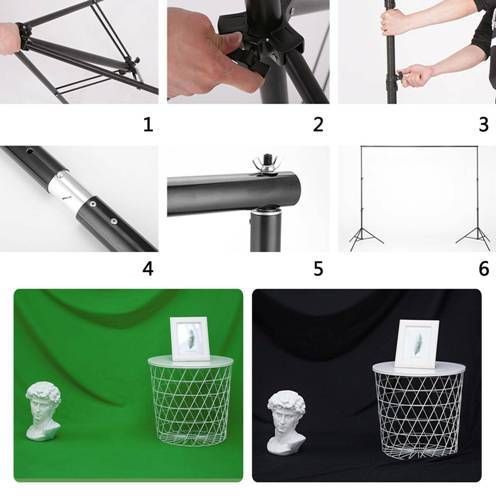 443442 2 x 2m Stand + 1.6 x 3m Non Woven Fabric Black, White, Green Background