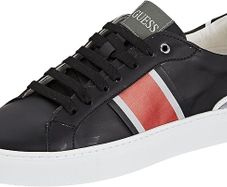 GUESS Men's Leather Sneakers, Todi Low, Black, Size EU 43, UK 9, US 10