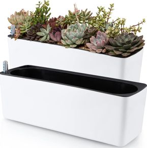 2-Pack Self Watering Planter, Rectangle Flower Pot with Water Level Indicator, Window Gardening Box for Indoor Plant, Succulent, Herb, Vegetable