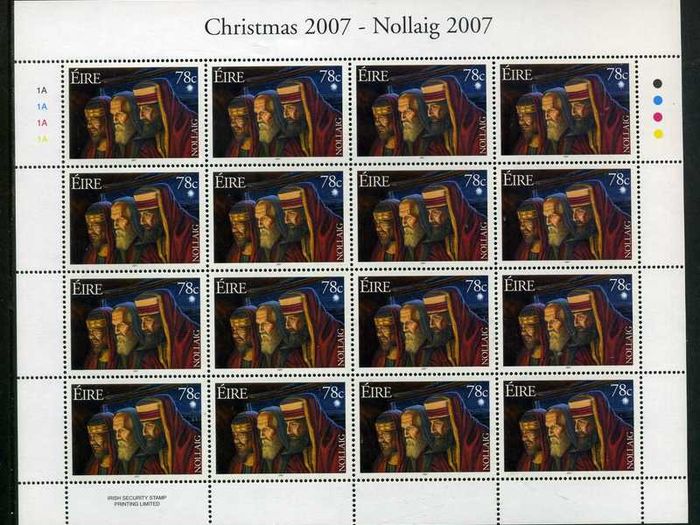 2007 Ireland Christmas commemorative Stamp Sheetlets Plate 1A1A1A1A Mint Never Hinged (MNH)