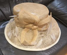 Windsmoor Yellow Wide Brim Natural Fibre & Feathers Statement Occasion Hat