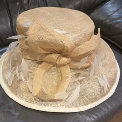 Windsmoor Yellow Wide Brim Natural Fibre & Feathers Statement Occasion Hat