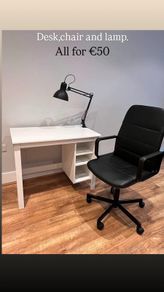 Desk, chair and lamp