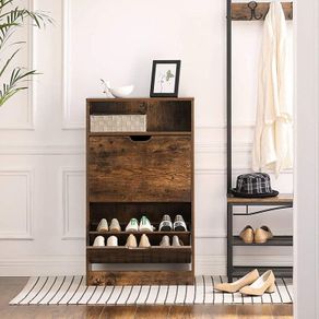 shoe cabinet with 2 flaps, shoe rack with additional compartment, shoe storage, shoe organizer, melamine coating, 60 x 24 x 102 cm, white