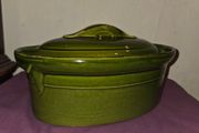 Mid Century Olive Green Ceramic Casserole Dish
