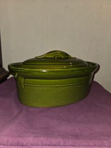 Mid Century Olive Green Ceramic Casserole Dish