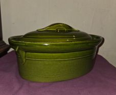 Mid Century Olive Green Ceramic Casserole Dish